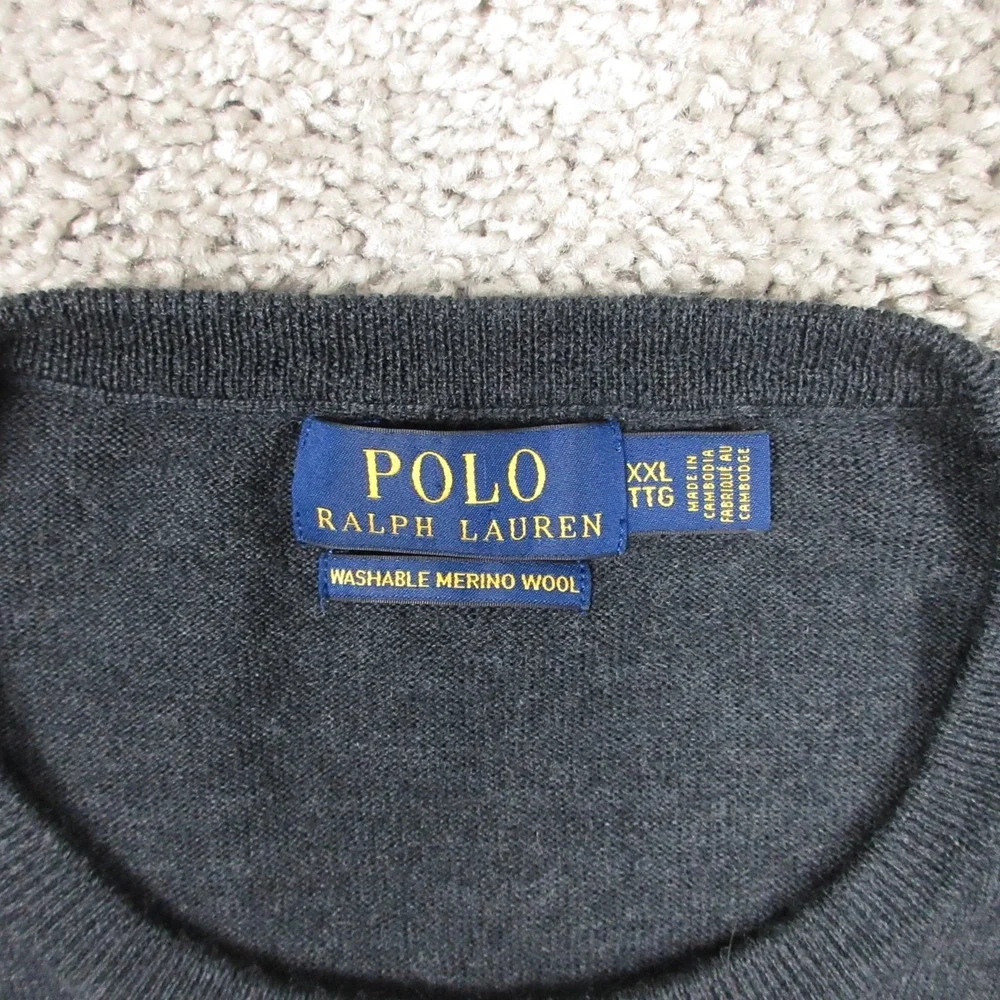Polo Ralph‎ Lauren Sweater Mens 2XL Charcoal Gray Washable Merino Wool Gray Pony